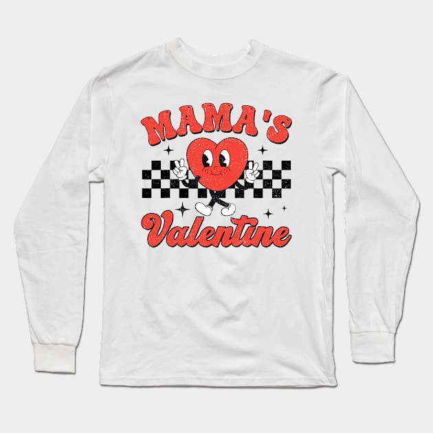 Retro Groovy Mama is My Valentine Cute Heart Boys Girls Kids Long Sleeve T-Shirt by jadolomadolo